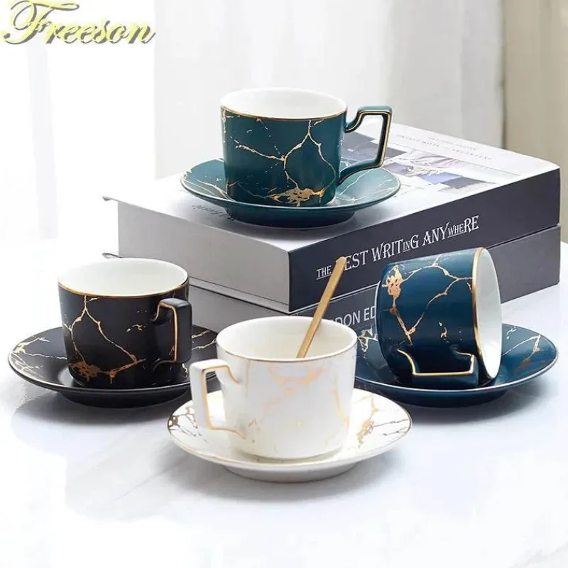 Feast u0026 Flair Küche & Esszimmer-200 ml Teeservice aus Marmorkeramik mit Löffel und Untertasse
