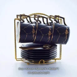 Feast u0026 Flair Küche & Esszimmer-200 ml Teeservice aus Marmorkeramik mit Löffel und Untertasse