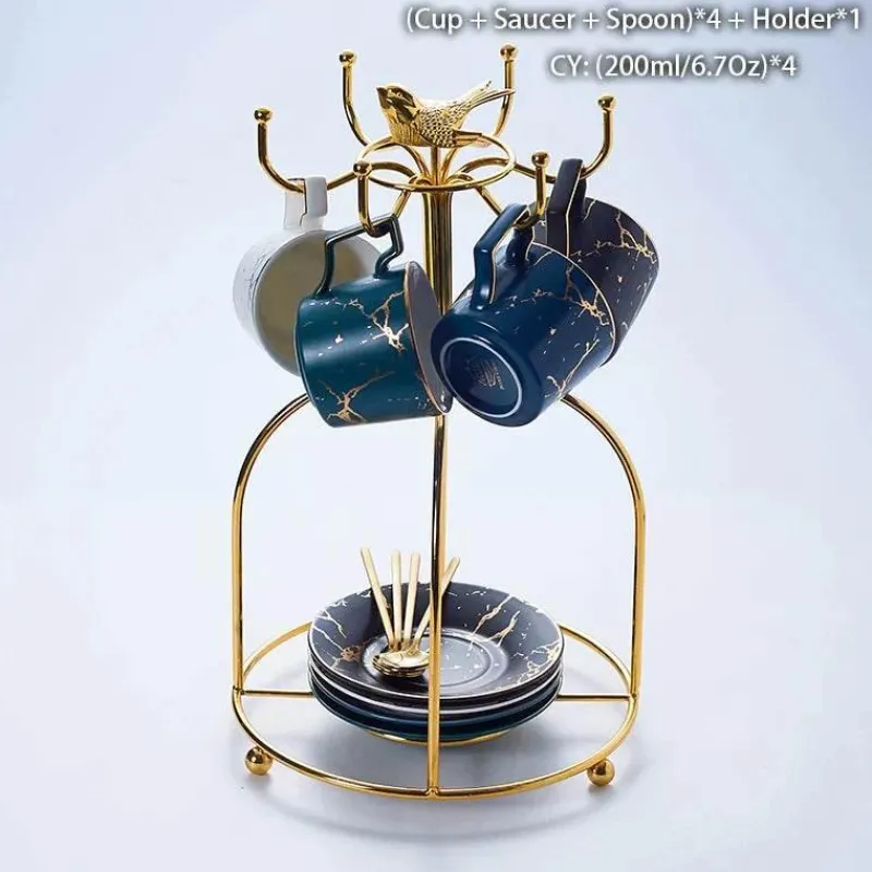 Feast u0026 Flair Küche & Esszimmer-200 ml Teeservice aus Marmorkeramik mit Löffel und Untertasse