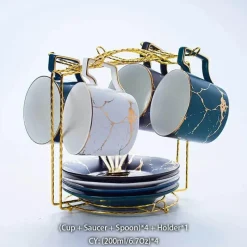 Feast u0026 Flair Küche & Esszimmer-200 ml Teeservice aus Marmorkeramik mit Löffel und Untertasse