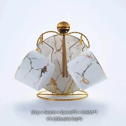 Feast u0026 Flair Küche & Esszimmer-200 ml Teeservice aus Marmorkeramik mit Löffel und Untertasse