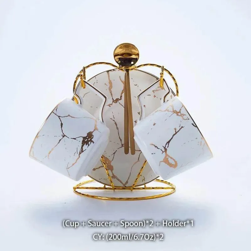 Feast u0026 Flair Küche & Esszimmer-200 ml Teeservice aus Marmorkeramik mit Löffel und Untertasse