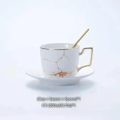 Feast u0026 Flair Küche & Esszimmer-200 ml Teeservice aus Marmorkeramik mit Löffel und Untertasse