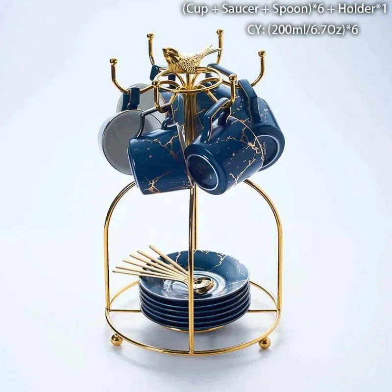 Feast u0026 Flair Küche & Esszimmer-200 ml Teeservice aus Marmorkeramik mit Löffel und Untertasse