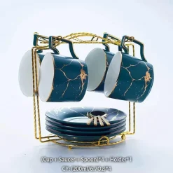 Feast u0026 Flair Küche & Esszimmer-200 ml Teeservice aus Marmorkeramik mit Löffel und Untertasse