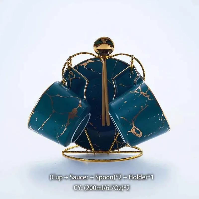 Feast u0026 Flair Küche & Esszimmer-200 ml Teeservice aus Marmorkeramik mit Löffel und Untertasse