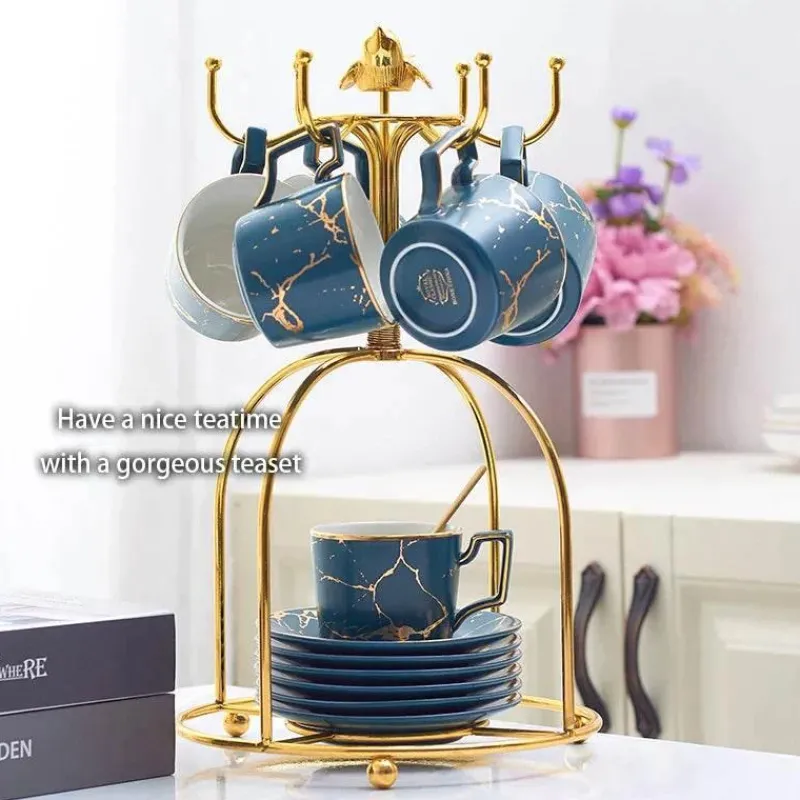 Feast u0026 Flair Küche & Esszimmer-200 ml Teeservice aus Marmorkeramik mit Löffel und Untertasse