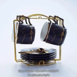 Feast u0026 Flair Küche & Esszimmer-200 ml Teeservice aus Marmorkeramik mit Löffel und Untertasse