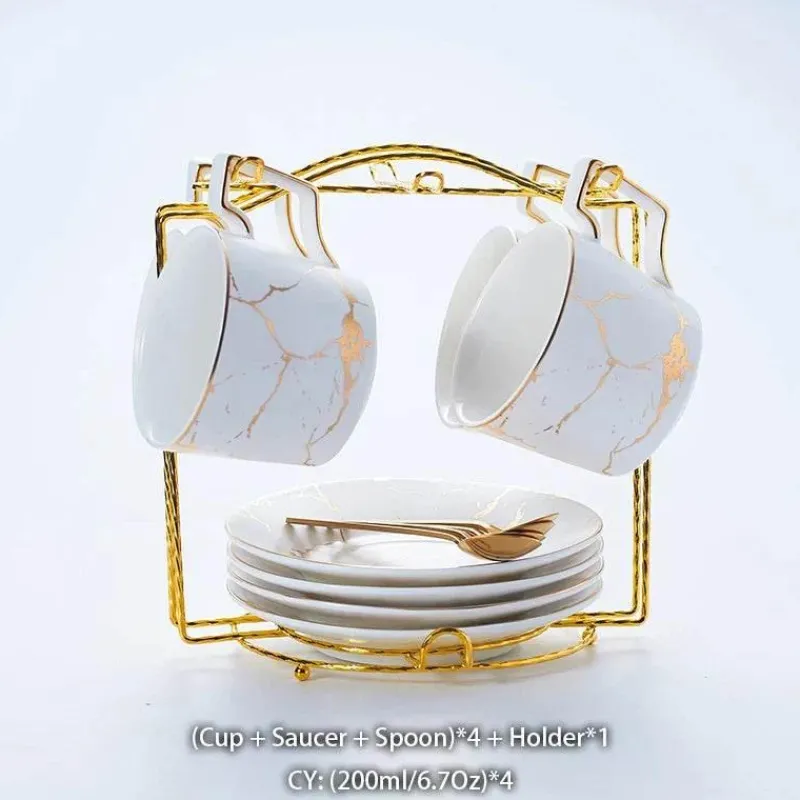Feast u0026 Flair Küche & Esszimmer-200 ml Teeservice aus Marmorkeramik mit Löffel und Untertasse