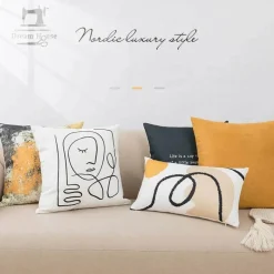 The Cushion Corner Bettzeug-Abstrakter geometrischer Kissenbezug aus Baumwollleinen - Dekohülle im nordischen Stil