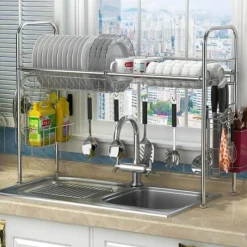 The Decor Haven Küche & Esszimmer-Abtropfgestell aus Edelstahl – Küchenorganizer für Geschirr und Utensilien