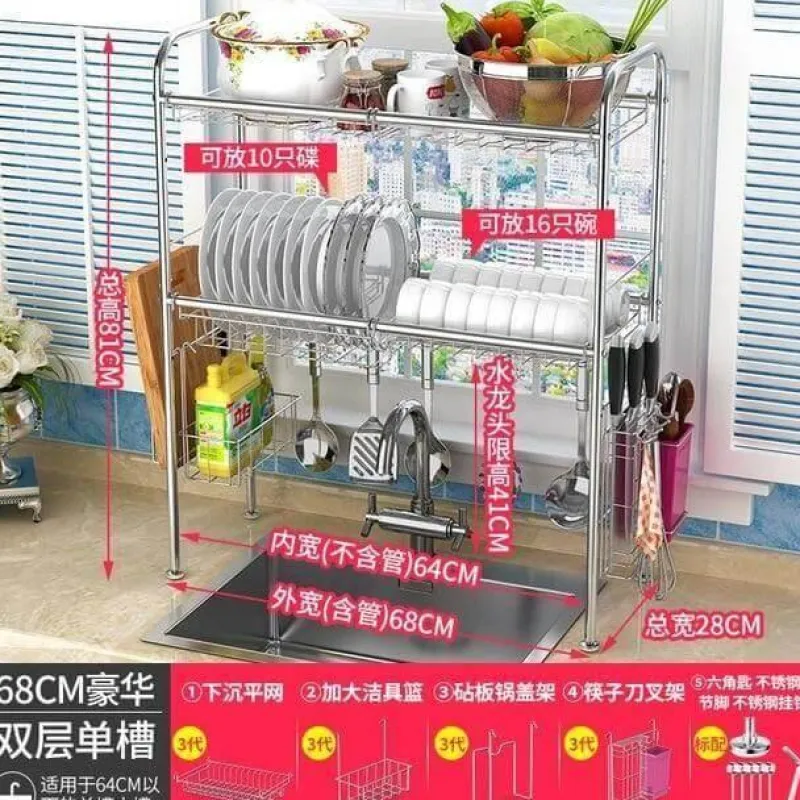 The Decor Haven Küche & Esszimmer-Abtropfgestell aus Edelstahl – Küchenorganizer für Geschirr und Utensilien