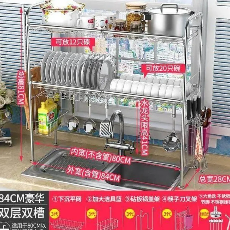 The Decor Haven Küche & Esszimmer-Abtropfgestell aus Edelstahl – Küchenorganizer für Geschirr und Utensilien