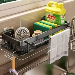 Tom Küche & Esszimmer-Abtropfgestell für Küchenspüle aus Aluminium – Schwamm-Organizerkorb