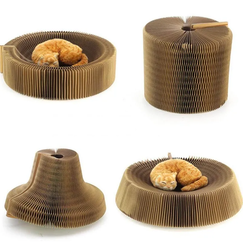 TailTrend Haustierzubehör|Haustierbetten-Akkordeon-Katzenkratzbett – Verspieltes Möbel für Katzen