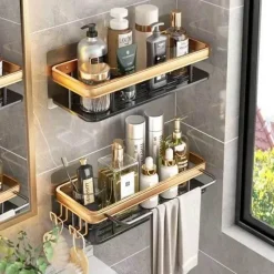 Tom Küche & Esszimmer-Aluminium-Badezimmer-Eckregal mit Handtuchhalter – platzsparende Aufbewahrungslösung