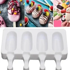 The Culinary Kit Küche & Esszimmer-Antihaftbeschichtete Eisform für Stieleis - Eiscreme-Maschinen-Set mit 4 Mulden