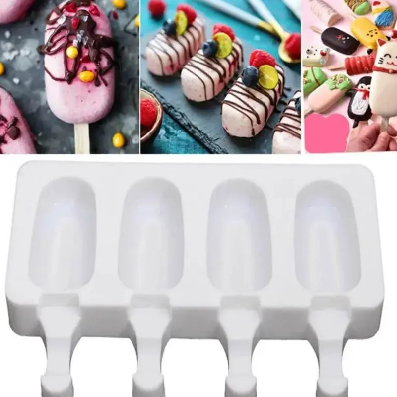 The Culinary Kit Küche & Esszimmer-Antihaftbeschichtete Eisform für Stieleis - Eiscreme-Maschinen-Set mit 4 Mulden