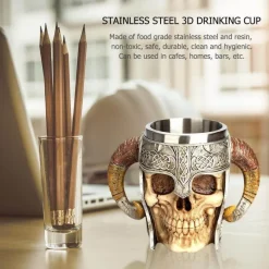 Cup Couture Küche & Esszimmer-Antiker Totenkopf Edelstahlbecher - Gothic Trinkgeschirr