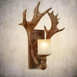 Willow u0026 Whim Beleuchtung-Antique Wooden Antler Wall Light - Rustic Home Decor
