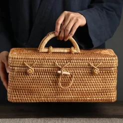 Feast u0026 Flair Küche & Esszimmer-Aufbewahrungsbox aus Rattan – tragbarer Picknickkorb, Tee-Organizer