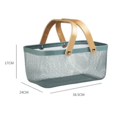 Tom Küche & Esszimmer-Aufbewahrungskorb aus Eisengeflecht mit Holzgriff – stilvoller Organizer für Küche und Bad