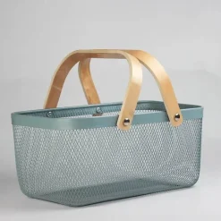 Tom Küche & Esszimmer-Aufbewahrungskorb aus Eisengeflecht mit Holzgriff – stilvoller Organizer für Küche und Bad