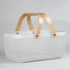 Tom Küche & Esszimmer-Aufbewahrungskorb aus Eisengeflecht mit Holzgriff – stilvoller Organizer für Küche und Bad