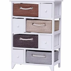 Tranquil Waters Badezimmer|Küche & Esszimmer-Aufbewahrungsschrank aus Holz mit 4 Schubladen und geflochtenen Körben