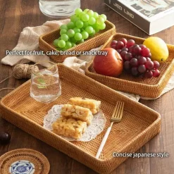 Feast u0026 Flair Küche & Esszimmer-Aufbewahrungstablett aus Rattangeflecht – quadratische Speiseplatte als Küchendekor