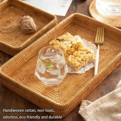 Feast u0026 Flair Küche & Esszimmer-Aufbewahrungstablett aus Rattangeflecht – quadratische Speiseplatte als Küchendekor