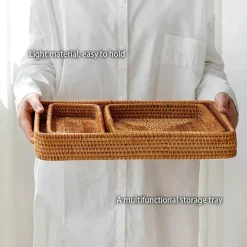 Feast u0026 Flair Küche & Esszimmer-Aufbewahrungstablett aus Rattangeflecht – quadratische Speiseplatte als Küchendekor
