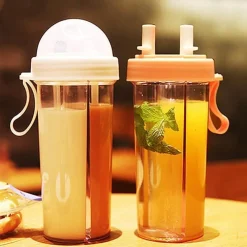 The Culinary Kit Küche & Esszimmer-Auslaufsichere Reisewasserflasche – Trinkflasche mit zwei Strohhalmen