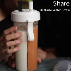 The Culinary Kit Küche & Esszimmer-Auslaufsichere Reisewasserflasche – Trinkflasche mit zwei Strohhalmen