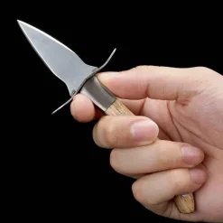 Tom Küche & Esszimmer-Austernmesser - Austernöffner aus Edelstahl mit Holzgriff und Lederetui