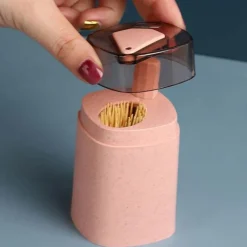 Tom Küche & Esszimmer-Auatischer Zahnstocherspender – Umweltfreundliche Aufbewahrung aus Weizenstroh für eine bequeme Nutzung