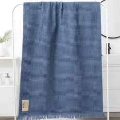 The Blanket Nook Bettzeug-Badetuch mit geometrischer Quaste, schnelltrocknendes Waffelmuster aus Baumwolle, mehrfarbig, 90 x 180 cm