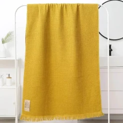 The Blanket Nook Bettzeug-Badetuch mit geometrischer Quaste, schnelltrocknendes Waffelmuster aus Baumwolle, mehrfarbig, 90 x 180 cm