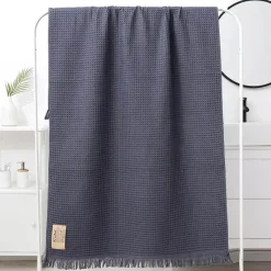 The Blanket Nook Bettzeug-Badetuch mit geometrischer Quaste, schnelltrocknendes Waffelmuster aus Baumwolle, mehrfarbig, 90 x 180 cm