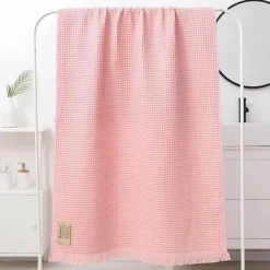 The Blanket Nook Bettzeug-Badetuch mit geometrischer Quaste, schnelltrocknendes Waffelmuster aus Baumwolle, mehrfarbig, 90 x 180 cm