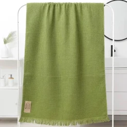 The Blanket Nook Bettzeug-Badetuch mit geometrischer Quaste, schnelltrocknendes Waffelmuster aus Baumwolle, mehrfarbig, 90 x 180 cm