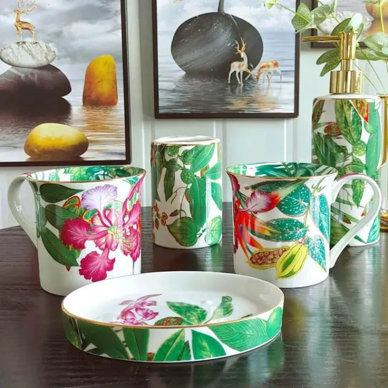 Feast u0026 Flair Küche & Esszimmer-Badezimmerset „Tropical Rainforest“ – 5-teilige Sanitärkeramik