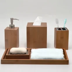 Serene Splash Badezimmer-Bamboo Bathroom Accessory Set - Eco-Friendly Organizers