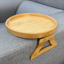 Cozy Living Möbel|Heimwerkzeuge-Bamboo Clip-On Tray - Round Sofa Armrest Organizer