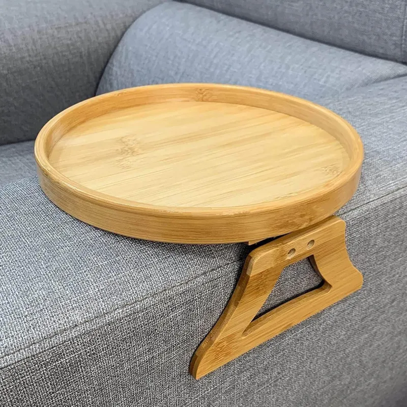 Cozy Living Möbel|Heimwerkzeuge-Bamboo Clip-On Tray - Round Sofa Armrest Organizer