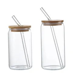 Tom Küche & Esszimmer-Becher aus Borosilikatglas mit Bambusdeckel – umweltfreundliches Trinkgeschirr