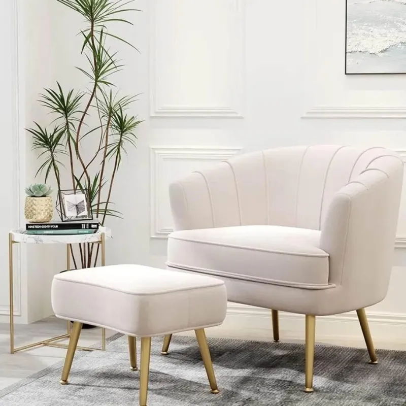 Comfort u0026 Style Möbel-Beiger Schalensessel - Bequemer Wohnzimmersessel mit goldenen Beinen