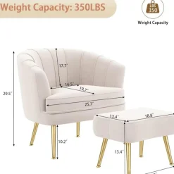 Comfort u0026 Style Möbel-Beiger Schalensessel - Bequemer Wohnzimmersessel mit goldenen Beinen