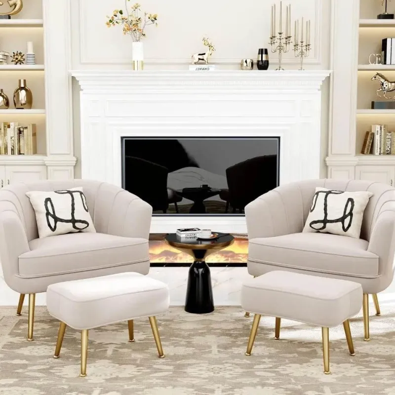 Comfort u0026 Style Möbel-Beiger Schalensessel - Bequemer Wohnzimmersessel mit goldenen Beinen