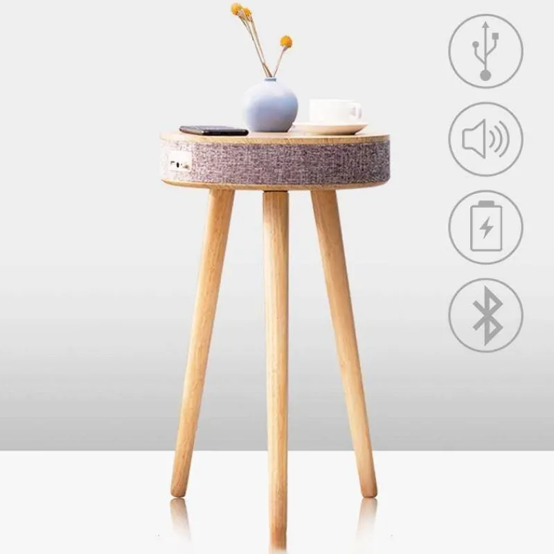 Comfort u0026 Style Möbel-Beistelltisch mit Bluetooth-Lautsprecher – Elegantes Holzdesign mit kabellosem Laden